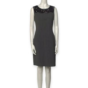 Diane Von Furstenberg Mackenzie Sheath Dress Embellished Jewel Neckline Gray 10